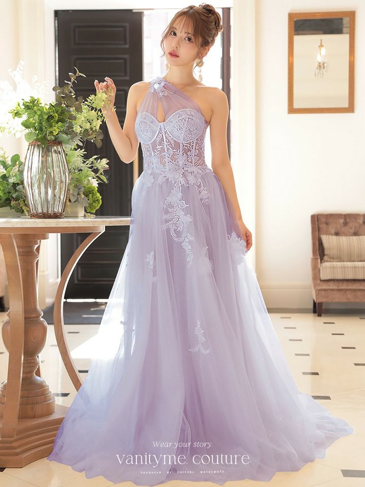  vanityME.couture. バニティミークチュール バースデードレス ワンショルダー フラワー ロングドレス ライラック vctr-la-2382-4