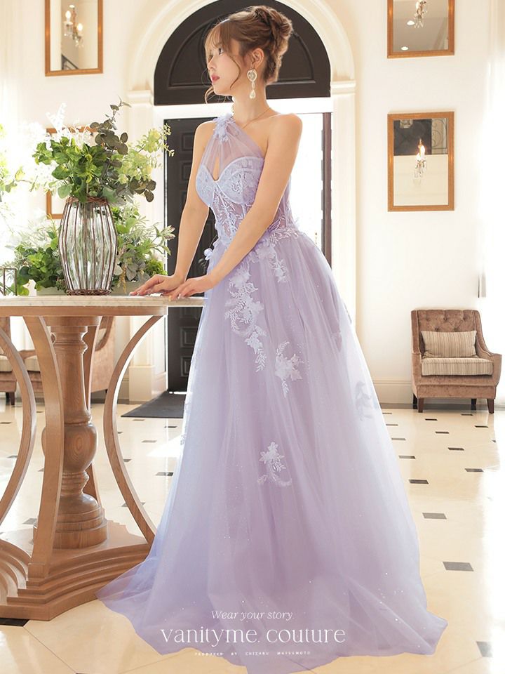  vanityME.couture. バニティミークチュール バースデードレス ワンショルダー フラワー ロングドレス ライラック vctr-la-2382-4