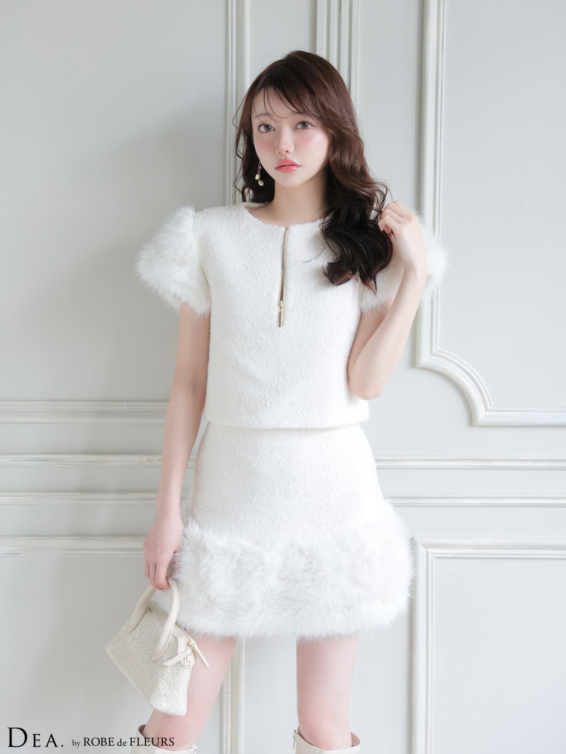 DEA. ディア バイ ローブドフルール 【XSサイズあり】 ブークレニットツイードセットアップタイトミニキャバドレス de4601-c