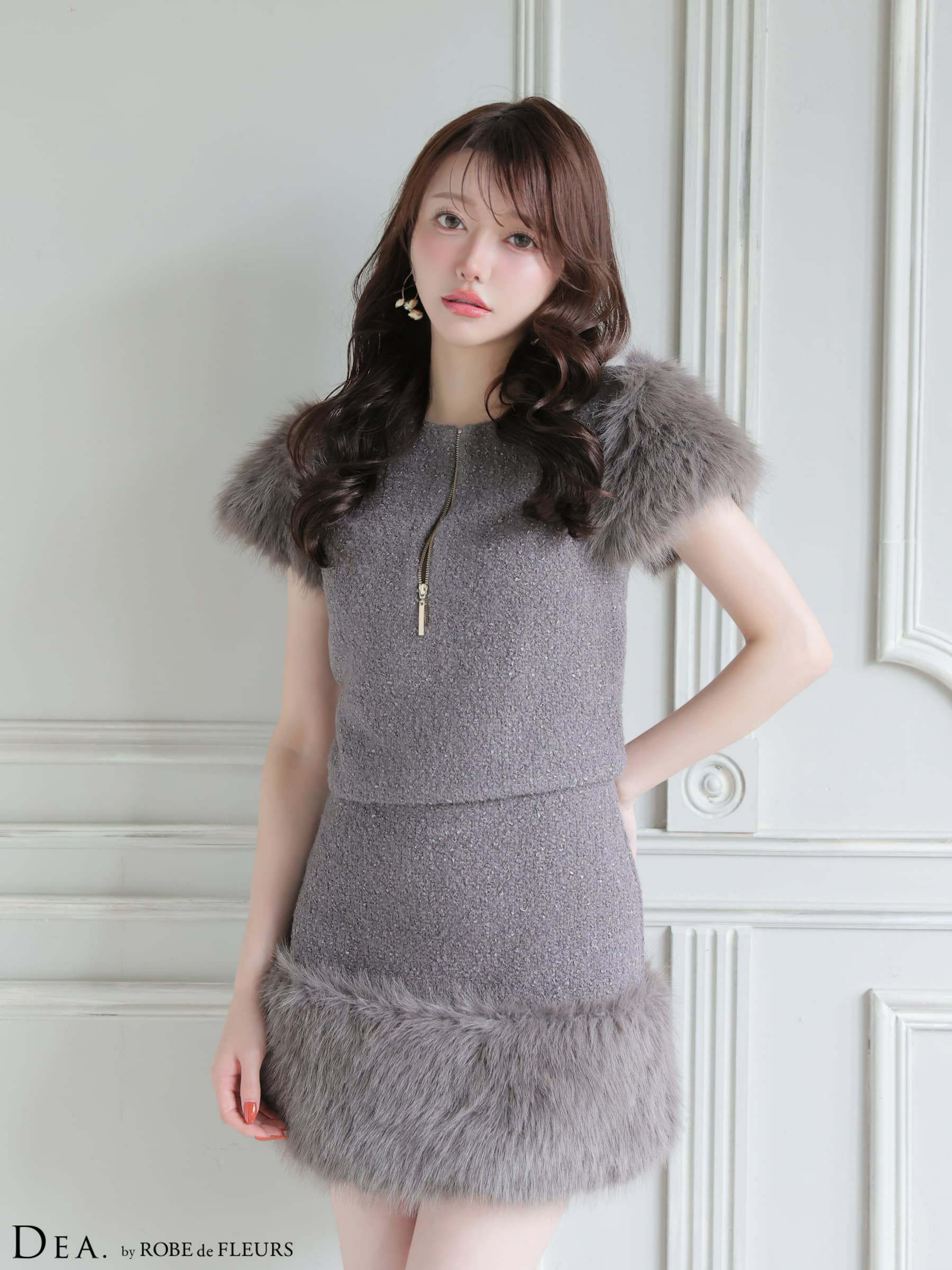 DEA. ディア バイ ローブドフルール 【XSサイズあり】 ブークレニットツイードセットアップタイトミニキャバドレス de4601-c