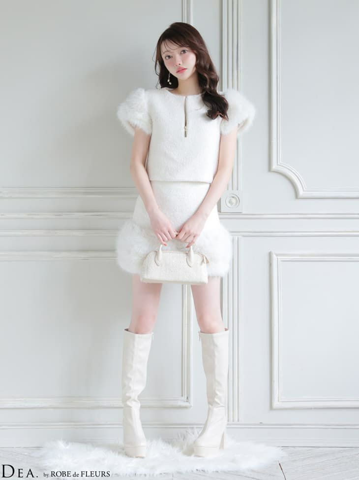 DEA. ディア バイ ローブドフルール 【XSサイズあり】 ブークレニットツイードセットアップタイトミニキャバドレス de4601-c