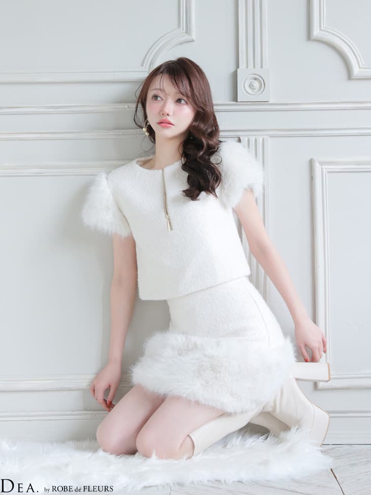 DEA. ディア バイ ローブドフルール 【XSサイズあり】 ブークレニットツイードセットアップタイトミニキャバドレス de4601-c