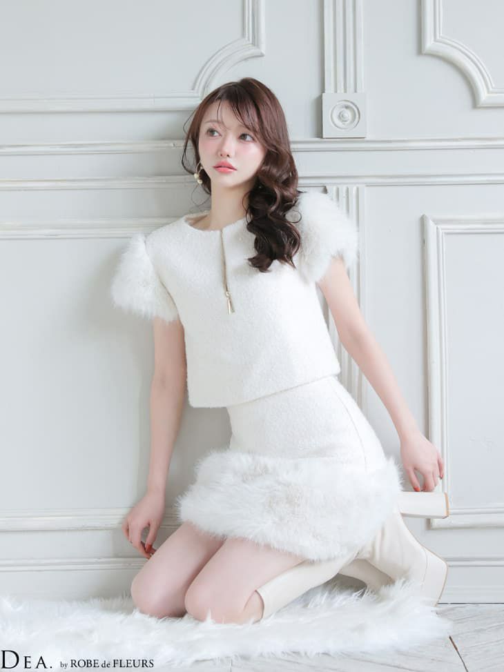 DEA. ディア バイ ローブドフルール 【XSサイズあり】 ブークレニットツイードセットアップタイトミニキャバドレス de4601-c