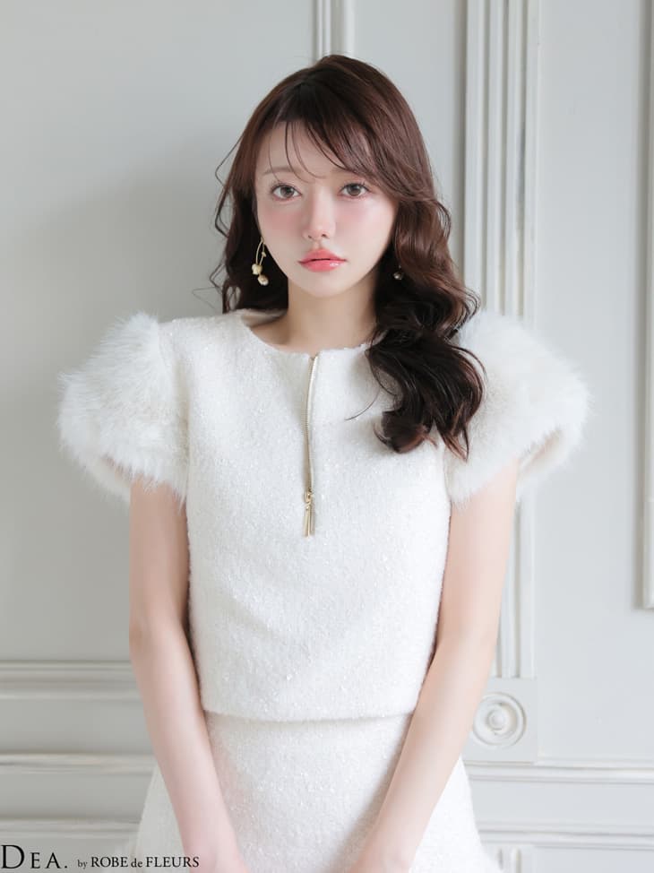 DEA. ディア バイ ローブドフルール 【XSサイズあり】 ブークレニットツイードセットアップタイトミニキャバドレス de4601-c