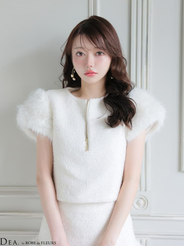 DEA. ディア バイ ローブドフルール 【XSサイズあり】 ブークレニットツイードセットアップタイトミニキャバドレス de4601-c