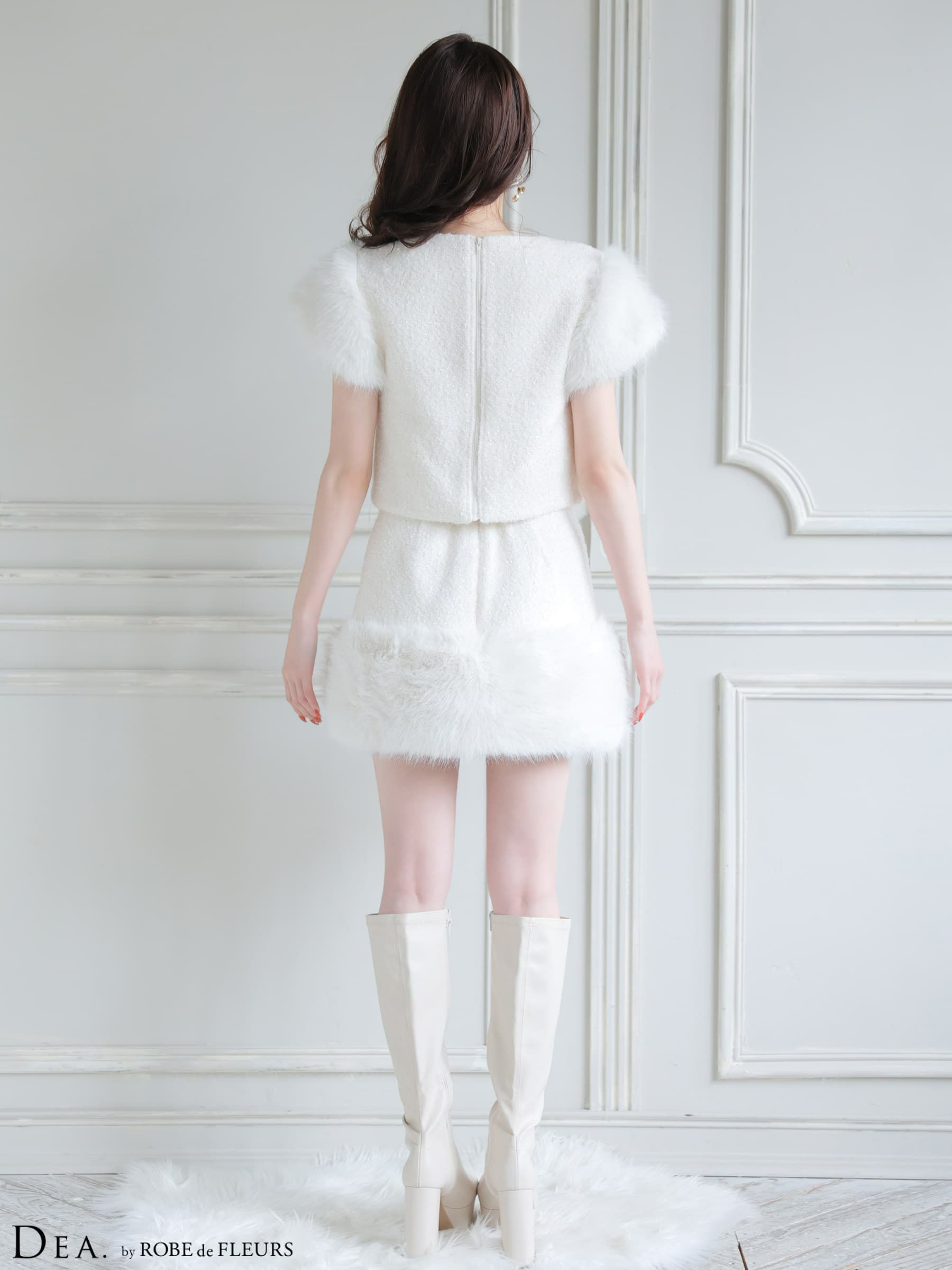 DEA. ディア バイ ローブドフルール 【XSサイズあり】 ブークレニットツイードセットアップタイトミニキャバドレス de4601-c