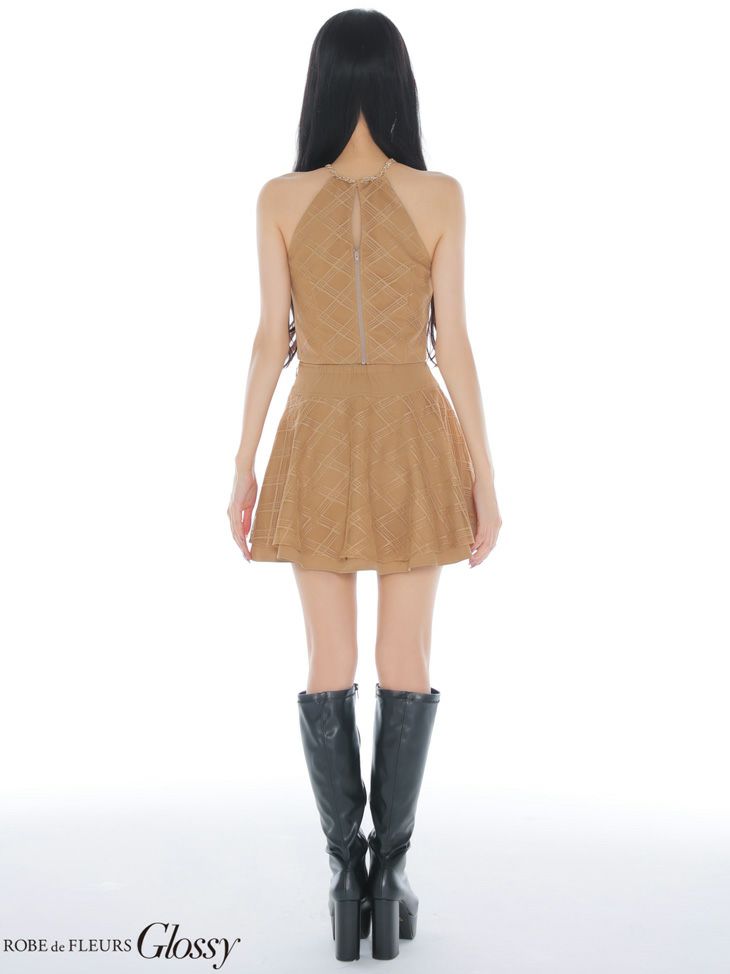Glossy ローブドフルールグロッシー 【XSサイズあり】チェックレースツイルセットアップミニキャバドレス gl4218