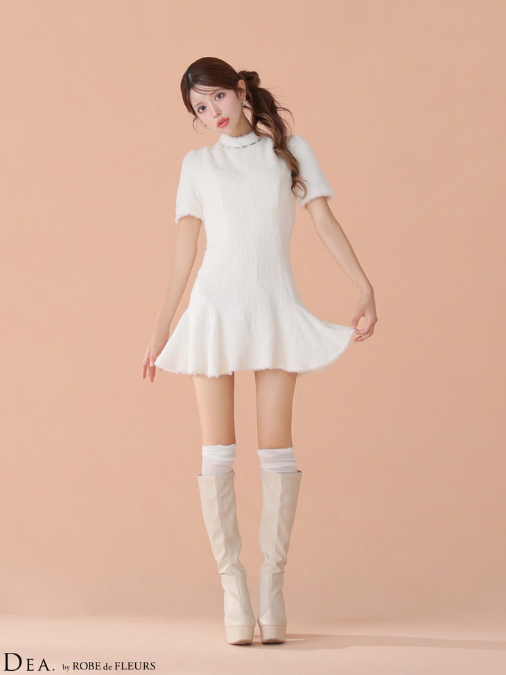 DEA. ディア バイ ローブドフルール 【XSサイズあり】 バックオープン起毛ニットフレアミニキャバドレス de3947