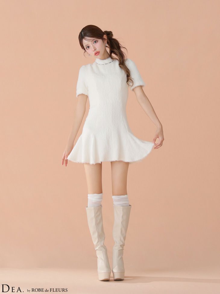 DEA. ディア バイ ローブドフルール 【XSサイズあり】 バックオープン起毛ニットフレアミニキャバドレス de3947