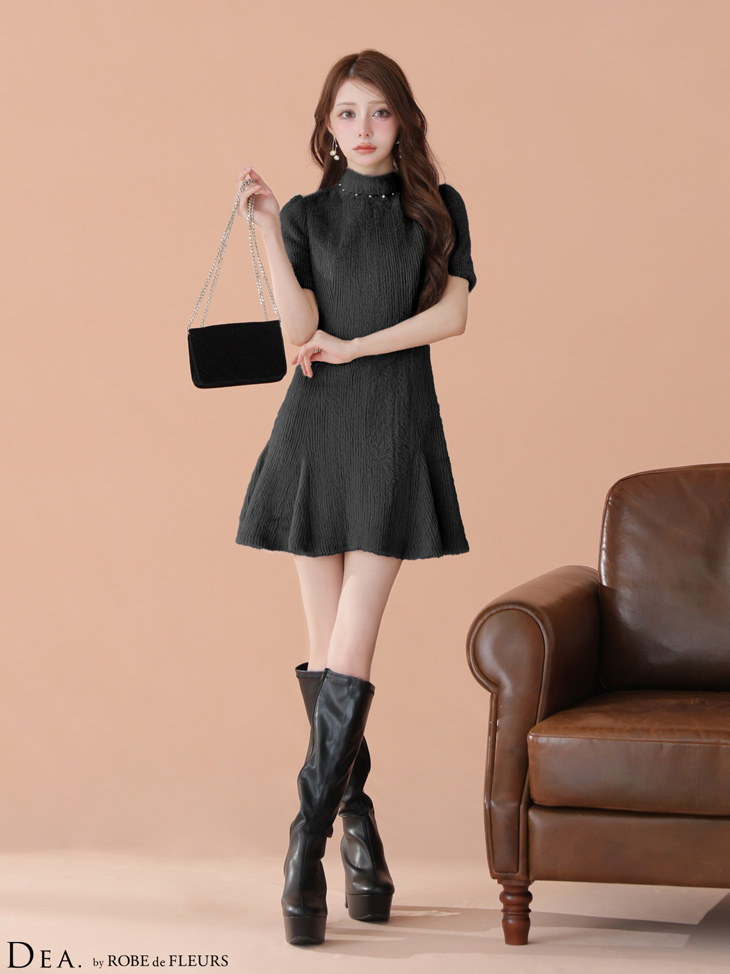 DEA. ディア バイ ローブドフルール 【XSサイズあり】 バックオープン起毛ニットフレアミニキャバドレス de3947