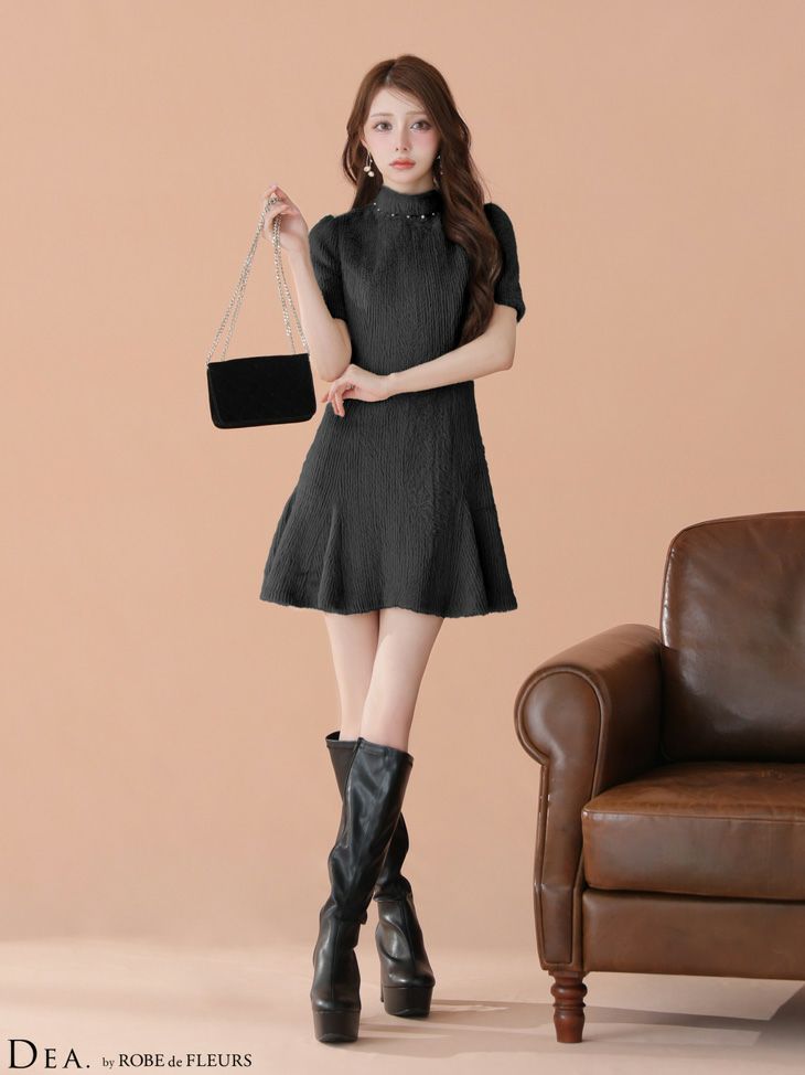 DEA. ディア バイ ローブドフルール 【XSサイズあり】 バックオープン起毛ニットフレアミニキャバドレス de3947