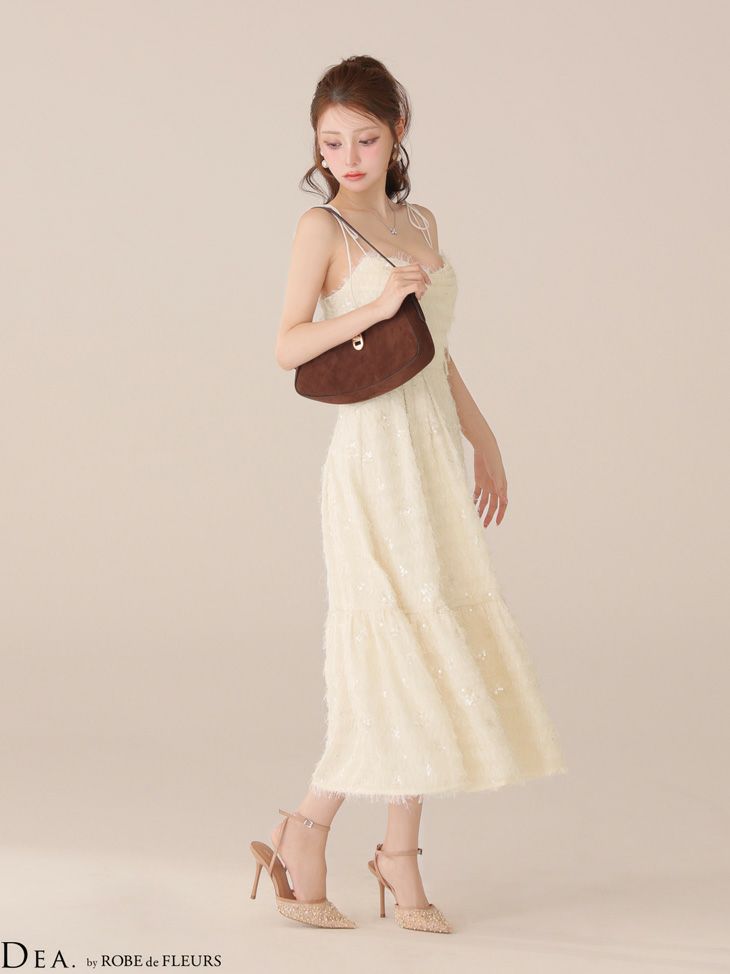 DEA. ディア バイ ローブドフルール 【XS～Lサイズあり】 スパンコールチュールフレアロングキャバドレス de3485