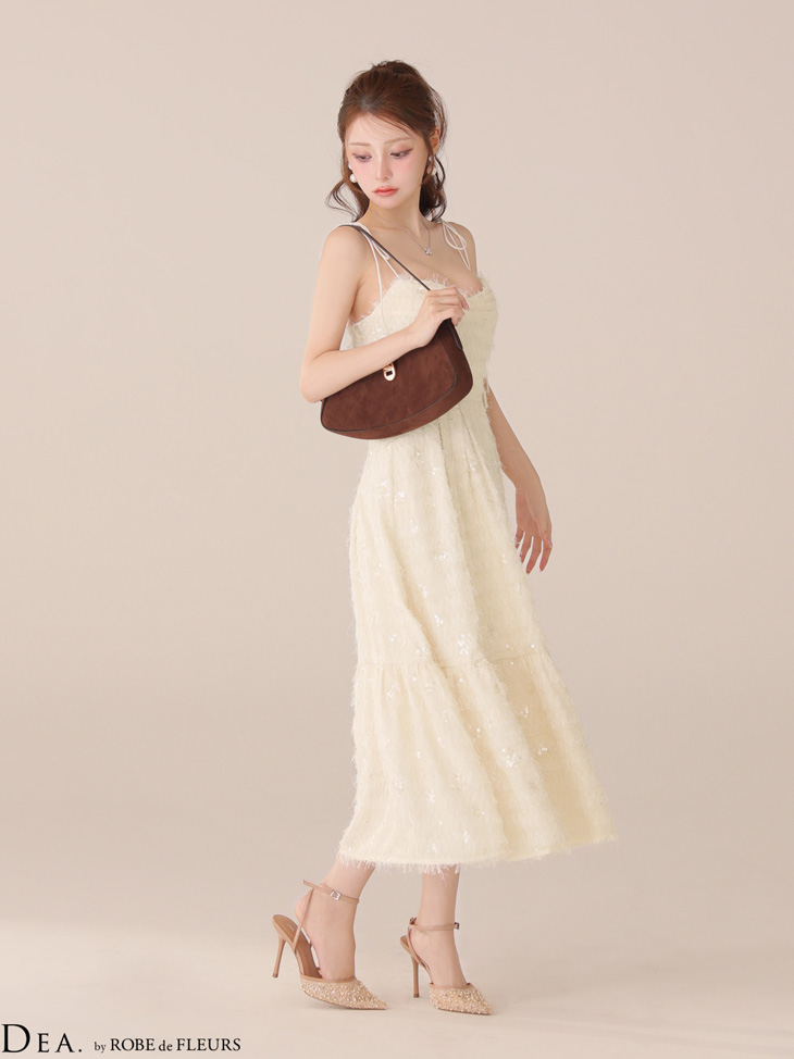 DEA. ディア バイ ローブドフルール 【XS～Lサイズあり】 スパンコールチュールフレアロングキャバドレス de3485