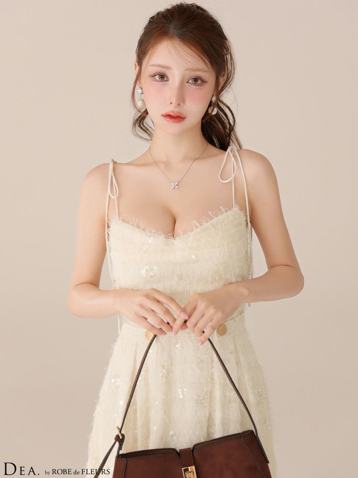 DEA. ディア バイ ローブドフルール 【XS～Lサイズあり】 スパンコールチュールフレアロングキャバドレス de3485