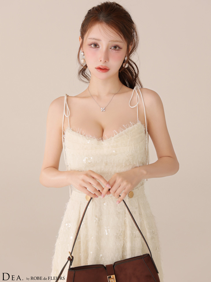 DEA. ディア バイ ローブドフルール 【XS～Lサイズあり】 スパンコールチュールフレアロングキャバドレス de3485