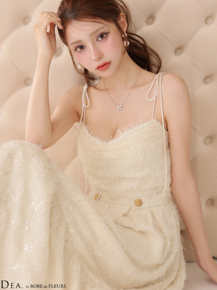 DEA. ディア バイ ローブドフルール 【XS～Lサイズあり】 スパンコールチュールフレアロングキャバドレス de3485