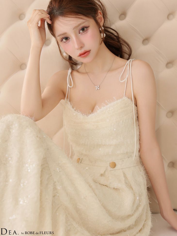 DEA. ディア バイ ローブドフルール 【XS～Lサイズあり】 スパンコールチュールフレアロングキャバドレス de3485