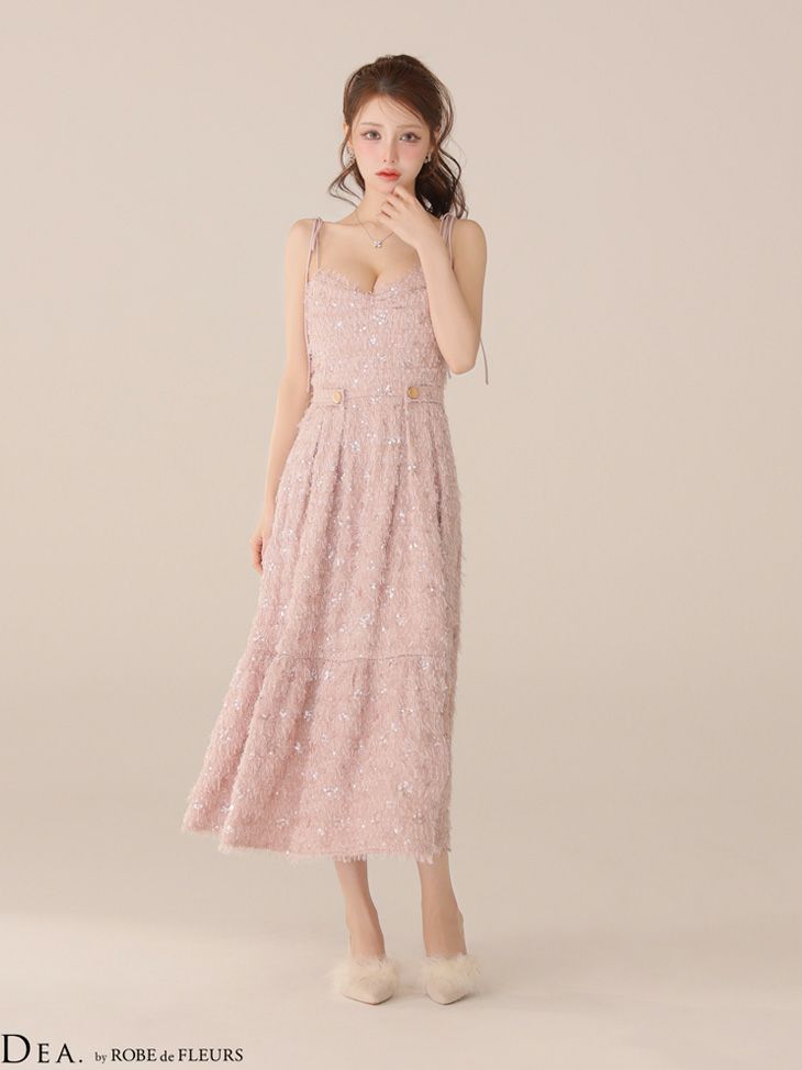 DEA. ディア バイ ローブドフルール 【XS～Lサイズあり】 スパンコールチュールフレアロングキャバドレス de3485
