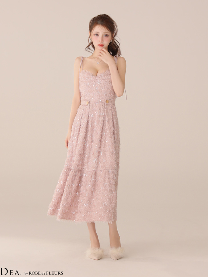 DEA. ディア バイ ローブドフルール 【XS～Lサイズあり】 スパンコールチュールフレアロングキャバドレス de3485