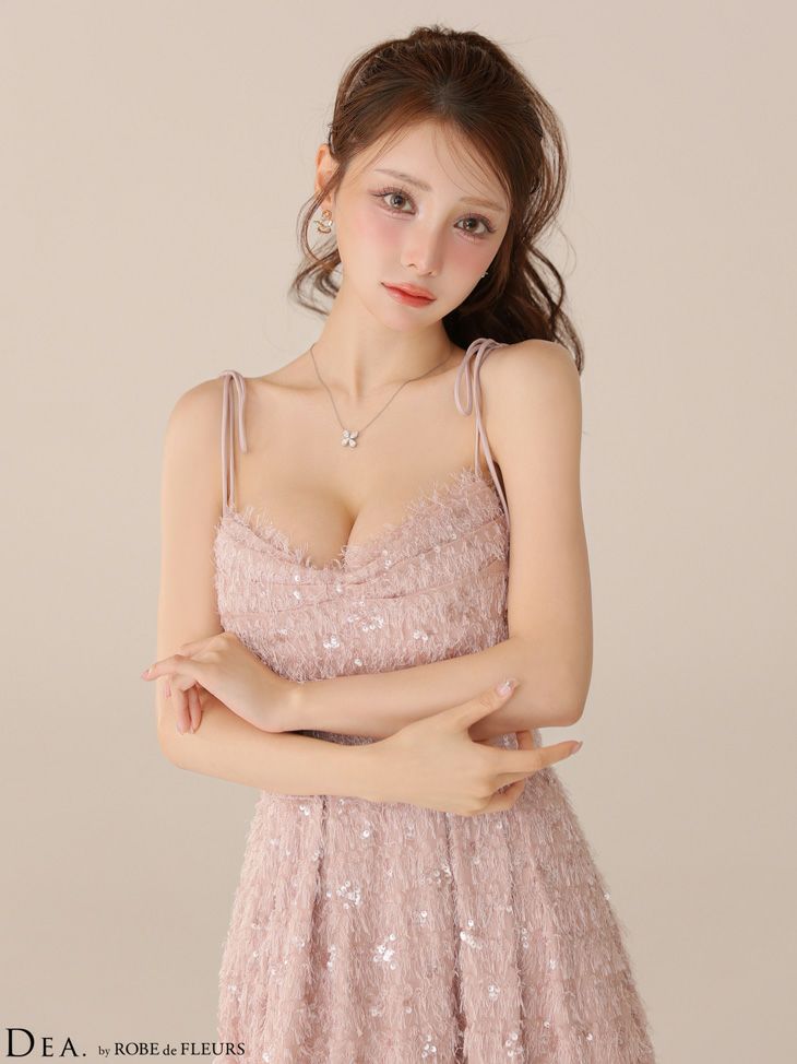 DEA. ディア バイ ローブドフルール 【XS～Lサイズあり】 スパンコールチュールフレアロングキャバドレス de3485