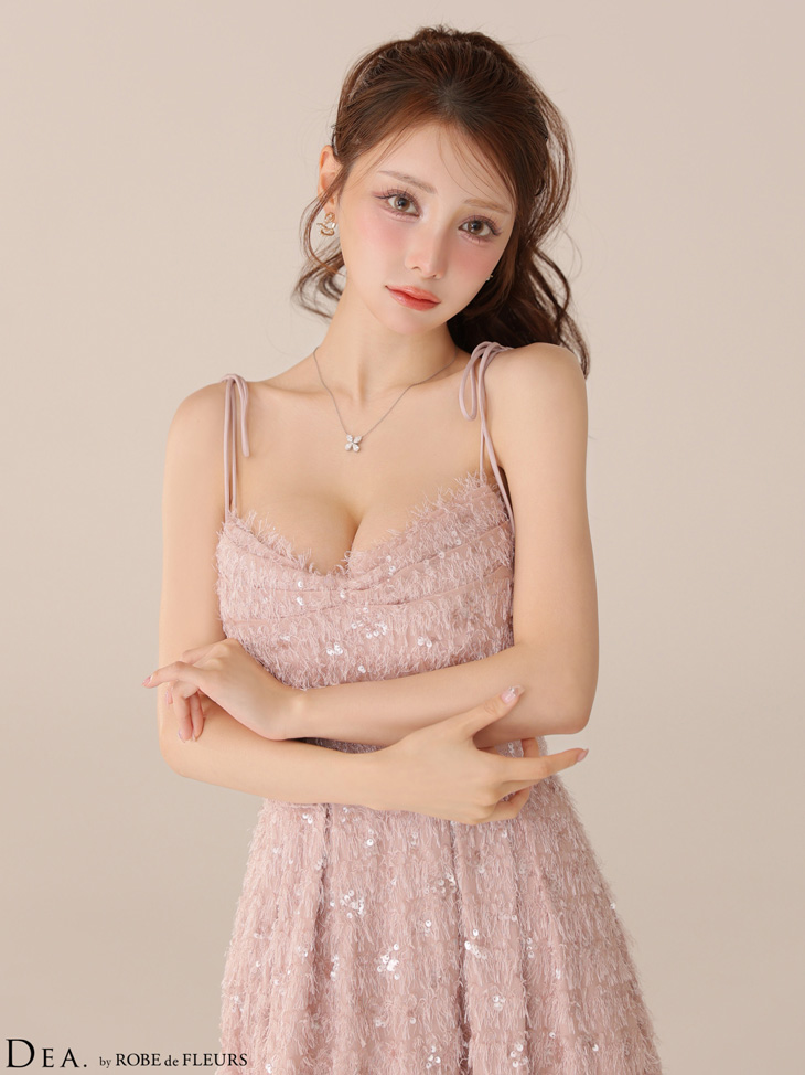 DEA. ディア バイ ローブドフルール 【XS～Lサイズあり】 スパンコールチュールフレアロングキャバドレス de3485