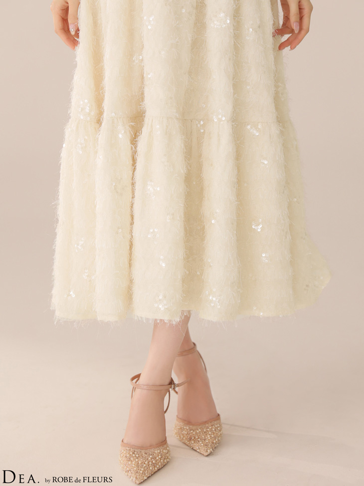 DEA. ディア バイ ローブドフルール 【XS～Lサイズあり】 スパンコールチュールフレアロングキャバドレス de3485