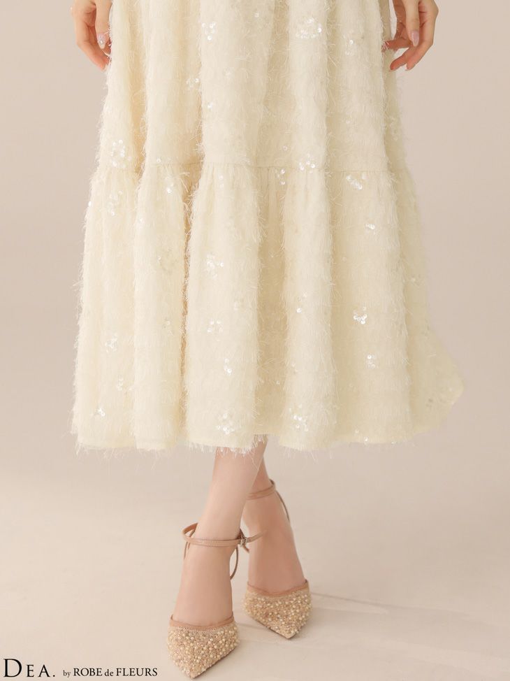 DEA. ディア バイ ローブドフルール 【XS～Lサイズあり】 スパンコールチュールフレアロングキャバドレス de3485