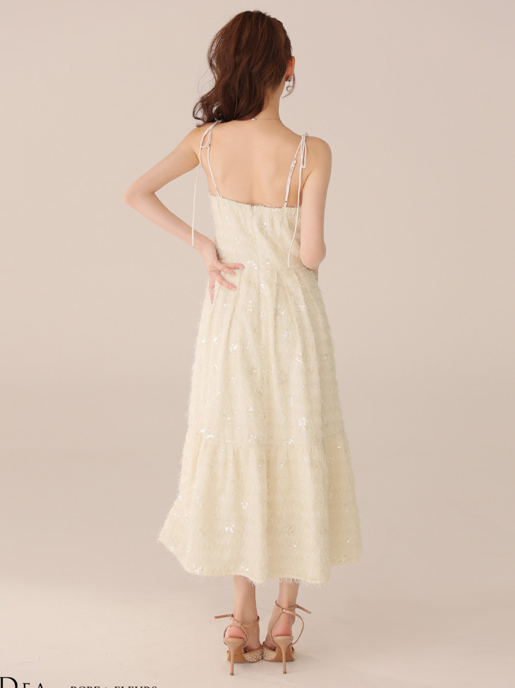 DEA. ディア バイ ローブドフルール 【XS～Lサイズあり】 スパンコールチュールフレアロングキャバドレス de3485