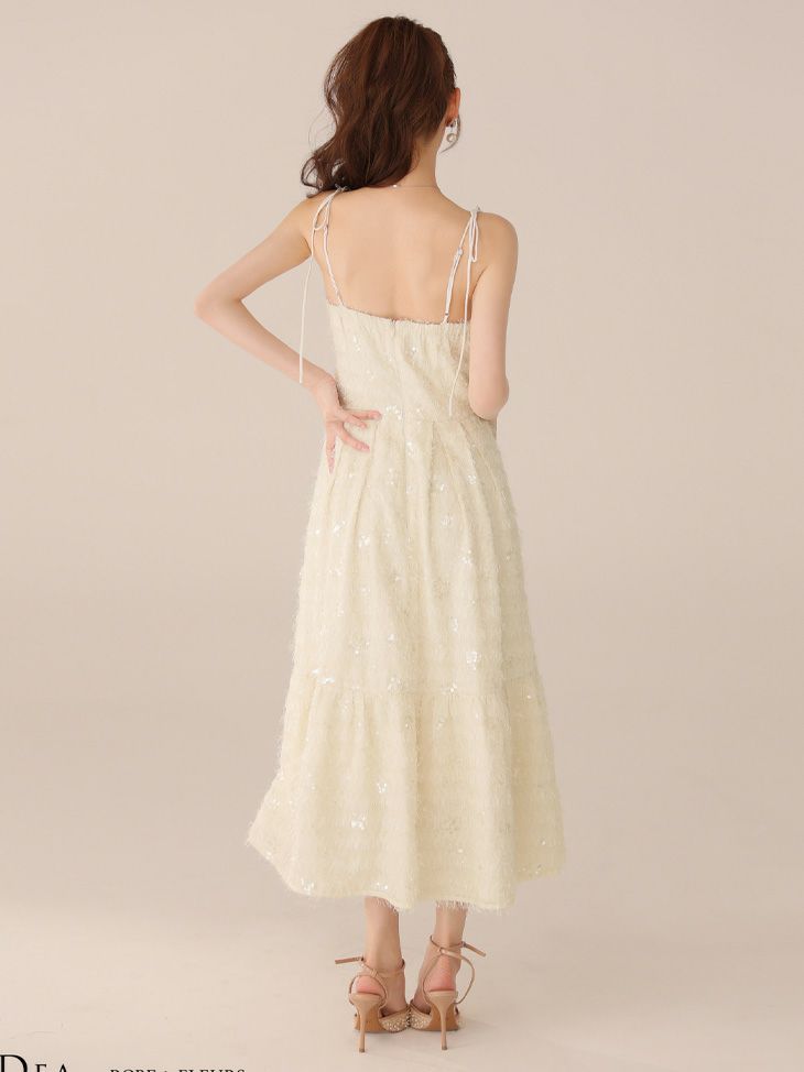 DEA. ディア バイ ローブドフルール 【XS～Lサイズあり】 スパンコールチュールフレアロングキャバドレス de3485