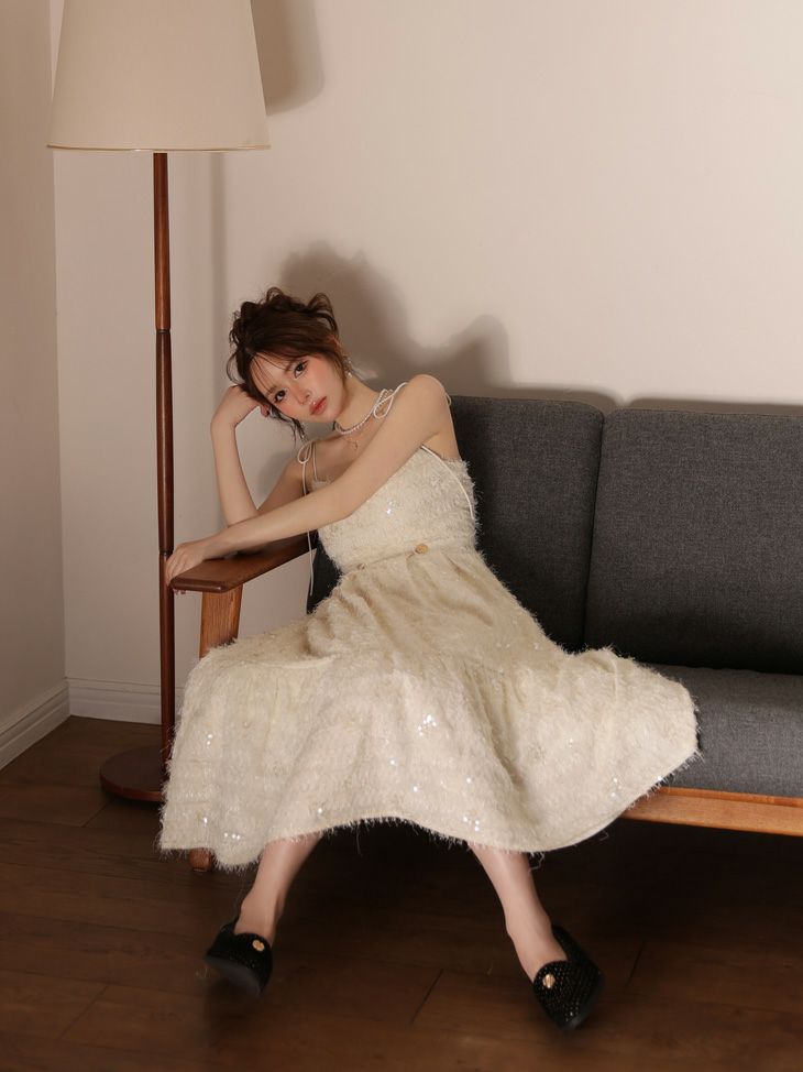 DEA. ディア バイ ローブドフルール 【XS～Lサイズあり】 スパンコールチュールフレアロングキャバドレス de3485