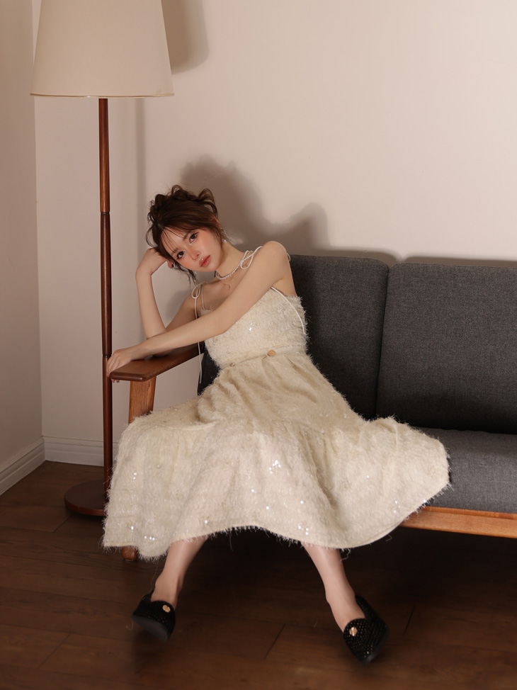 DEA. ディア バイ ローブドフルール 【XS～Lサイズあり】 スパンコールチュールフレアロングキャバドレス de3485