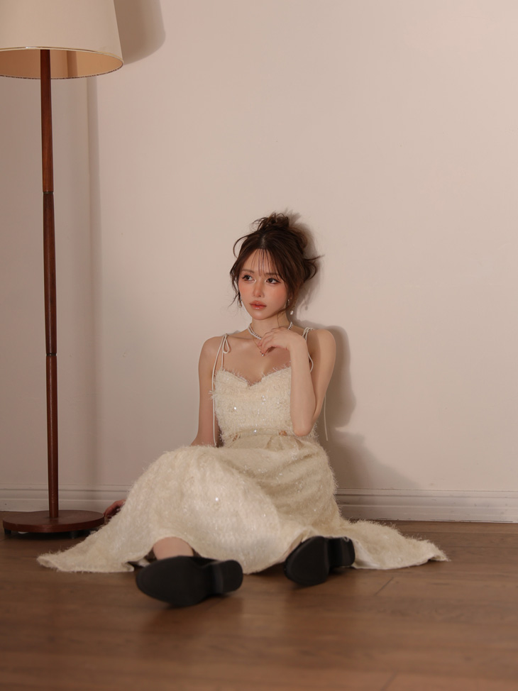 DEA. ディア バイ ローブドフルール 【XS～Lサイズあり】 スパンコールチュールフレアロングキャバドレス de3485