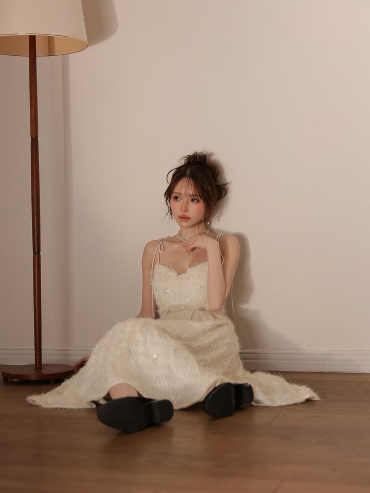 DEA. ディア バイ ローブドフルール 【XS～Lサイズあり】 スパンコールチュールフレアロングキャバドレス de3485