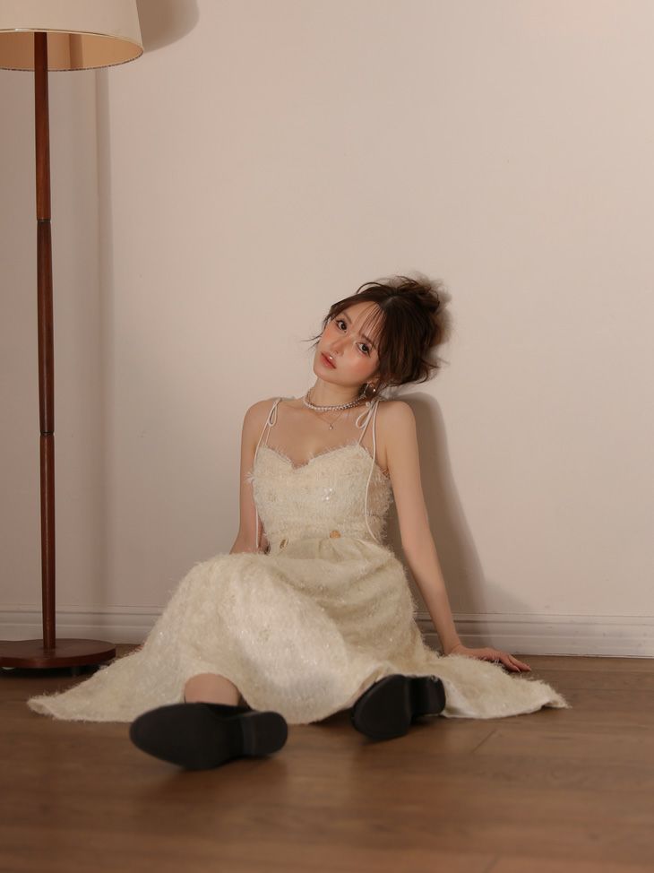 DEA. ディア バイ ローブドフルール 【XS～Lサイズあり】 スパンコールチュールフレアロングキャバドレス de3485