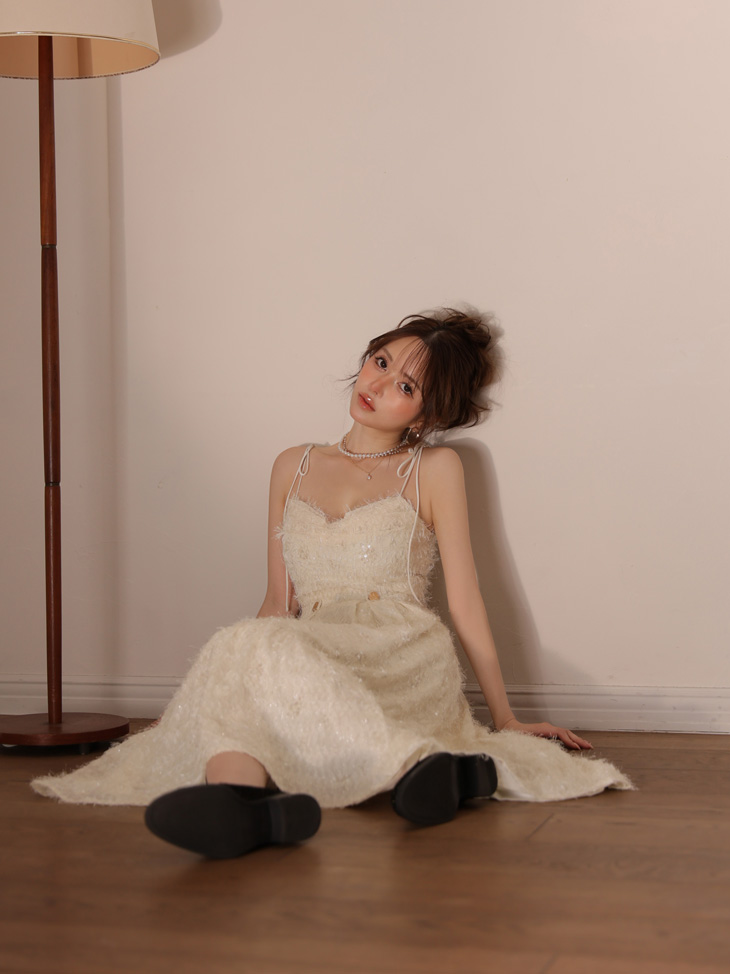 DEA. ディア バイ ローブドフルール 【XS～Lサイズあり】 スパンコールチュールフレアロングキャバドレス de3485