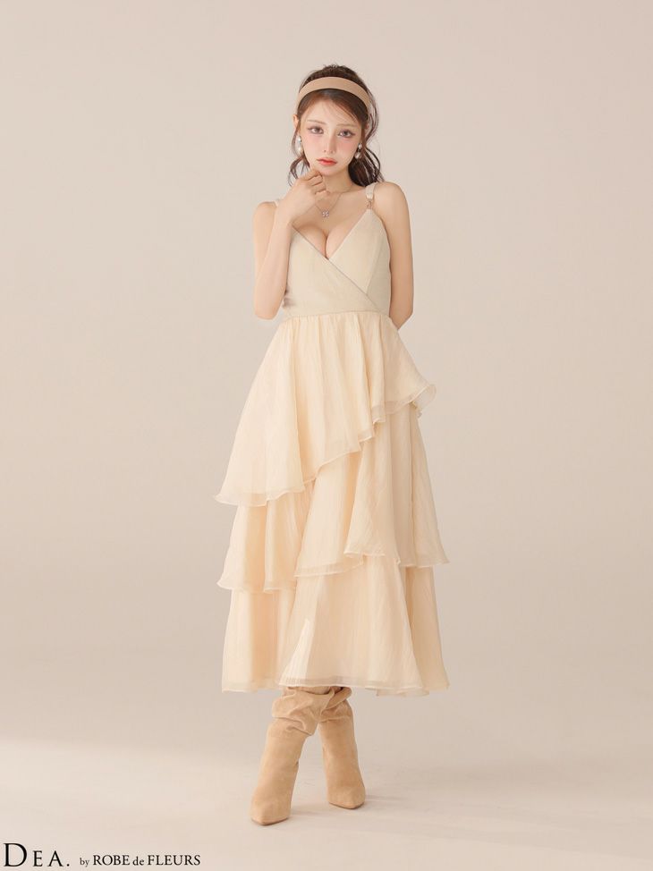 DEA. ディア バイ ローブドフルール 【XS～Lサイズあり】 ティアードジャガードフリルスカートロングキャバドレス de4300