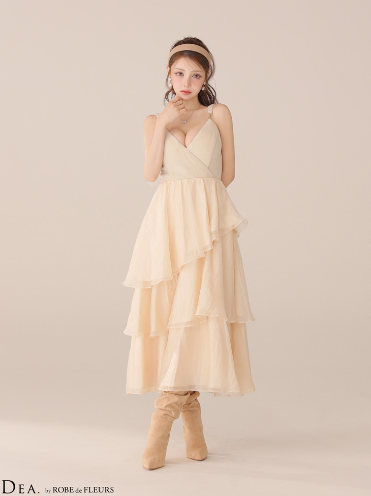 DEA. ディア バイ ローブドフルール 【XS～Lサイズあり】 ティアードジャガードフリルスカートロングキャバドレス de4300