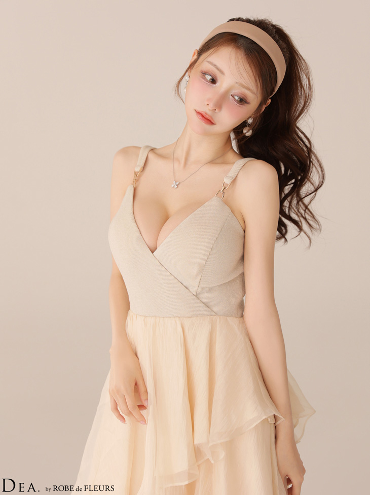 DEA. ディア バイ ローブドフルール 【XS～Lサイズあり】 ティアードジャガードフリルスカートロングキャバドレス de4300