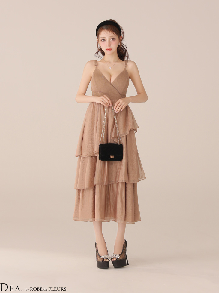 DEA. ディア バイ ローブドフルール 【XS～Lサイズあり】 ティアードジャガードフリルスカートロングキャバドレス de4300