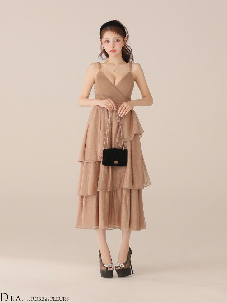 DEA. ディア バイ ローブドフルール 【XS～Lサイズあり】 ティアードジャガードフリルスカートロングキャバドレス de4300