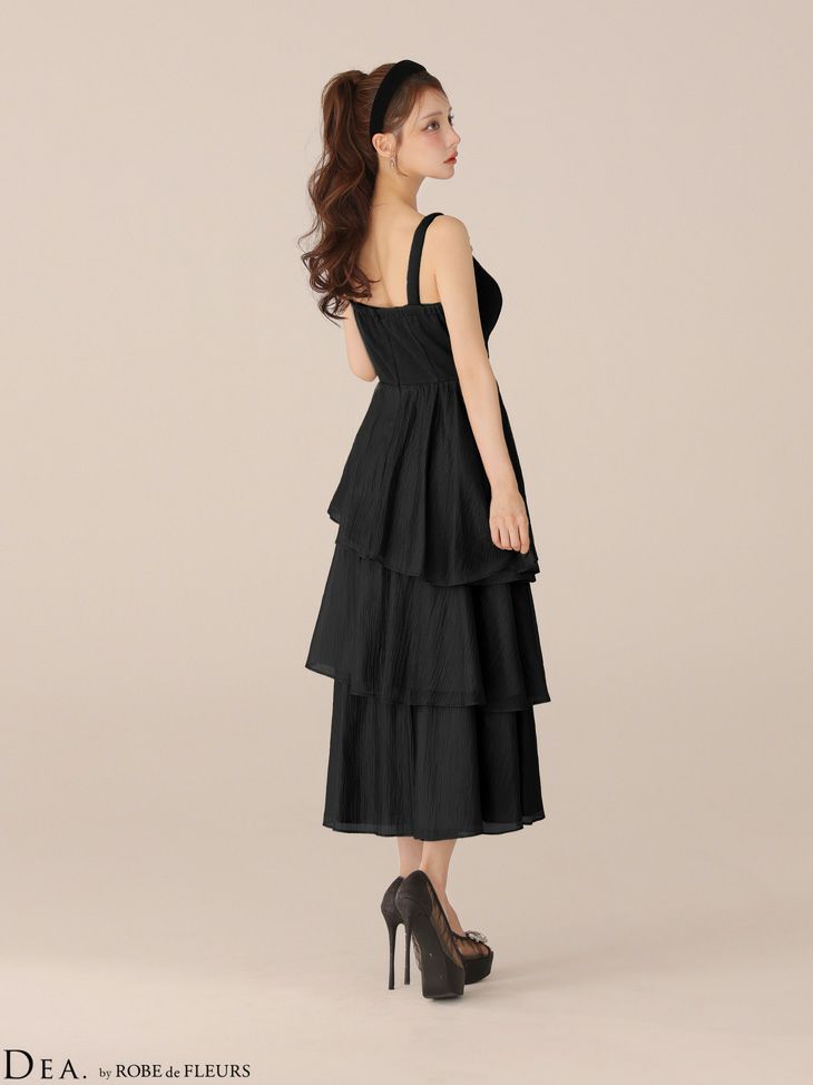 DEA. ディア バイ ローブドフルール 【XS～Lサイズあり】 ティアードジャガードフリルスカートロングキャバドレス de4300