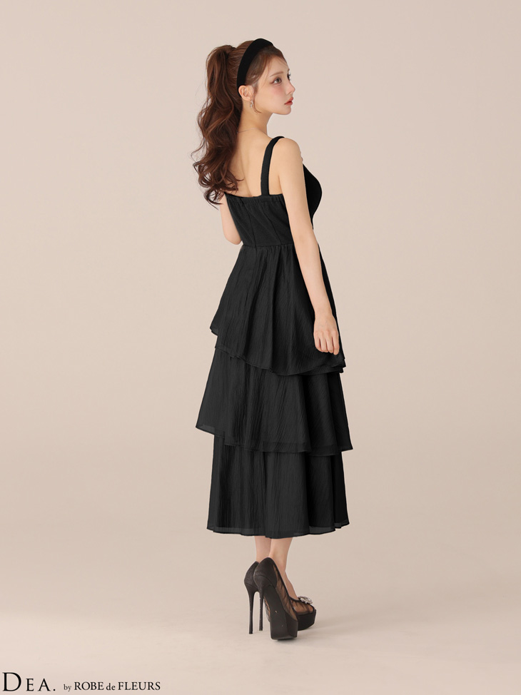 DEA. ディア バイ ローブドフルール 【XS～Lサイズあり】 ティアードジャガードフリルスカートロングキャバドレス de4300