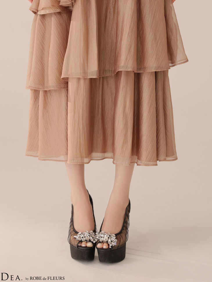 DEA. ディア バイ ローブドフルール 【XS～Lサイズあり】 ティアードジャガードフリルスカートロングキャバドレス de4300