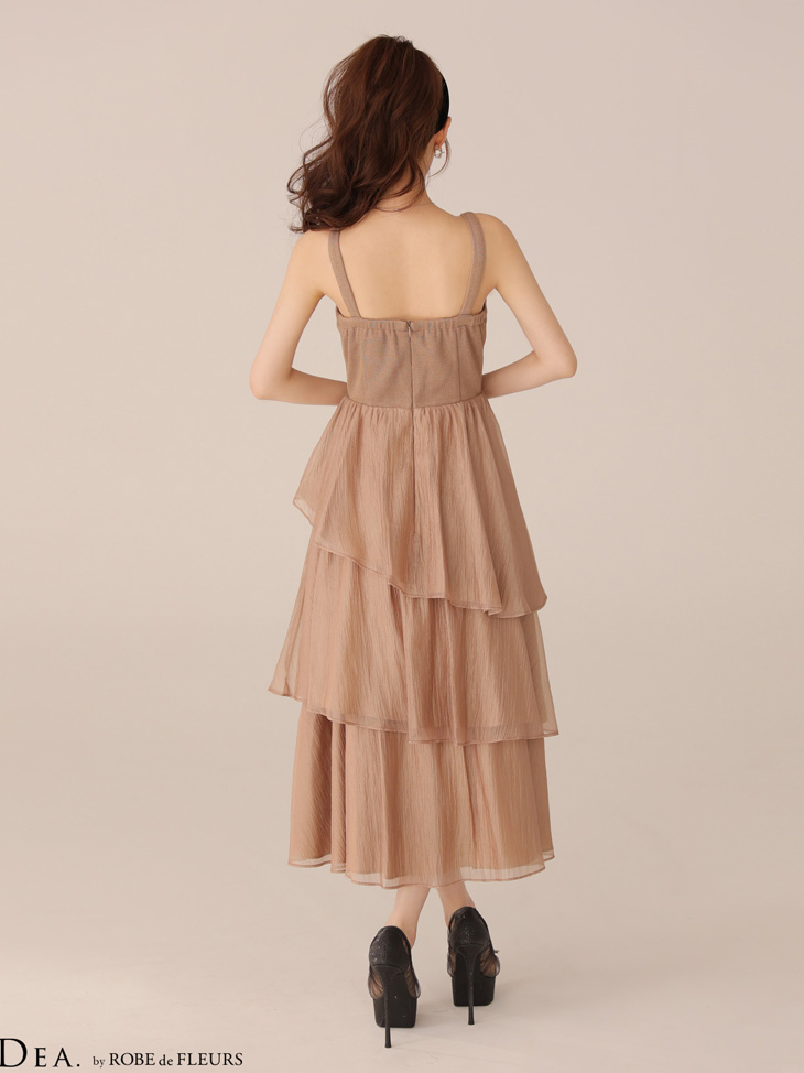 DEA. ディア バイ ローブドフルール 【XS～Lサイズあり】 ティアードジャガードフリルスカートロングキャバドレス de4300