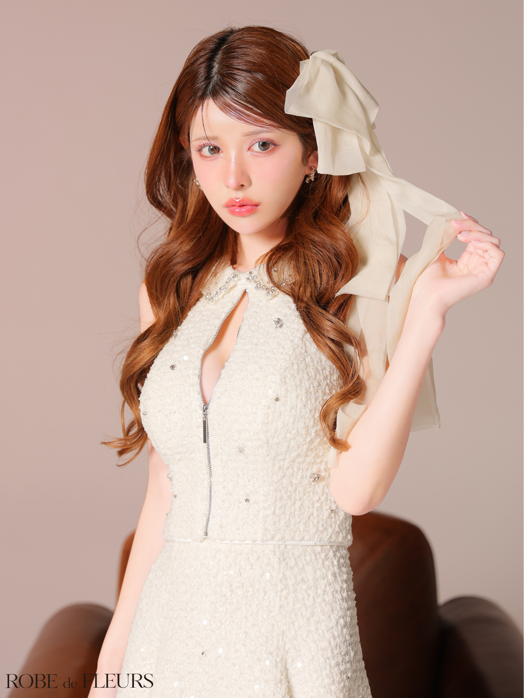 ROBE de FLEURS ローブドフルール 【XSサイズあり】 フラワーレースホルターネックフレアミニキャバドレス fm4140
