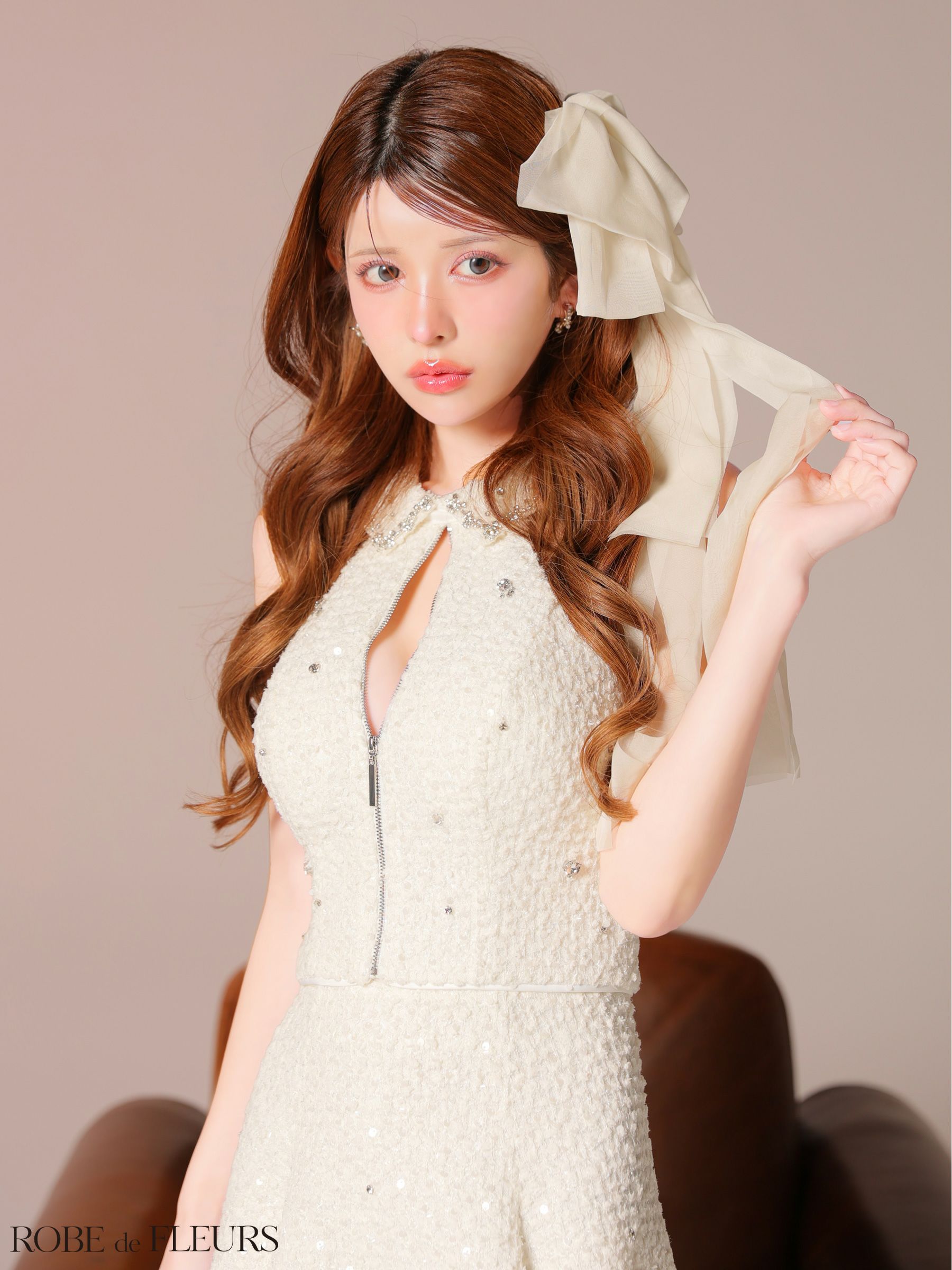ROBE de FLEURS ローブドフルール 【XSサイズあり】 フラワーレースホルターネックフレアミニキャバドレス fm4140