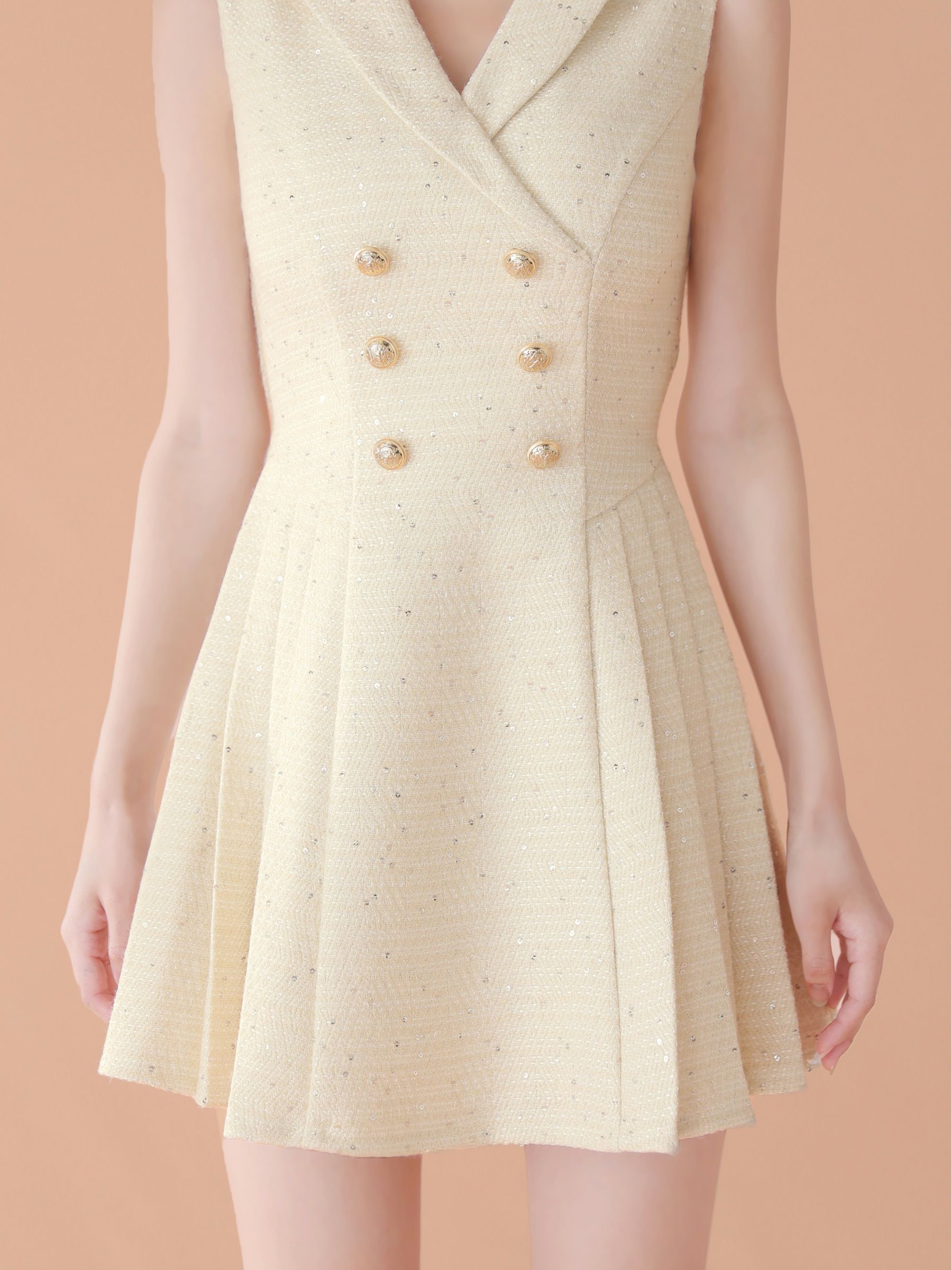 ROBE de FLEURS ローブドフルール 【XS～Lサイズあり】 ダブルボタン襟付きノースリーブフレアミニキャバドレス fm4320