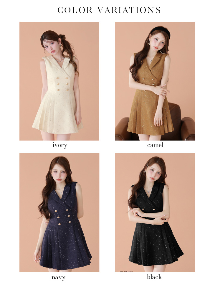 ROBE de FLEURS ローブドフルール 【XS～Lサイズあり】 ダブルボタン襟付きノースリーブフレアミニキャバドレス fm4320