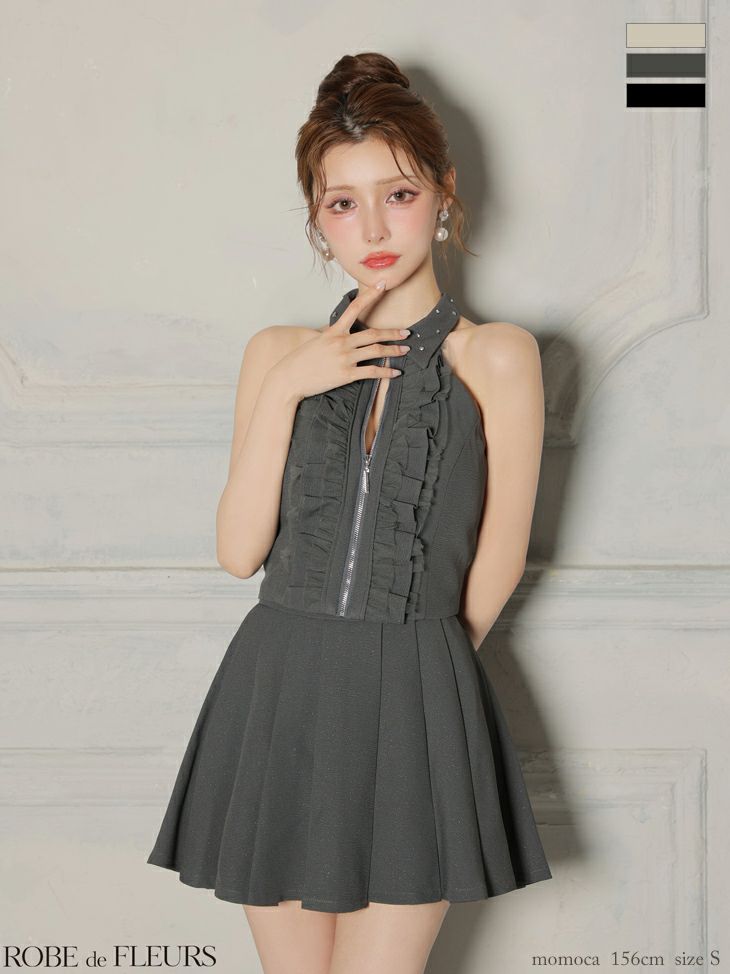 ROBE de FLEURS ローブドフルール 【XSサイズあり】レースハイネックセットアップフレアミニキャバドレス fm4157