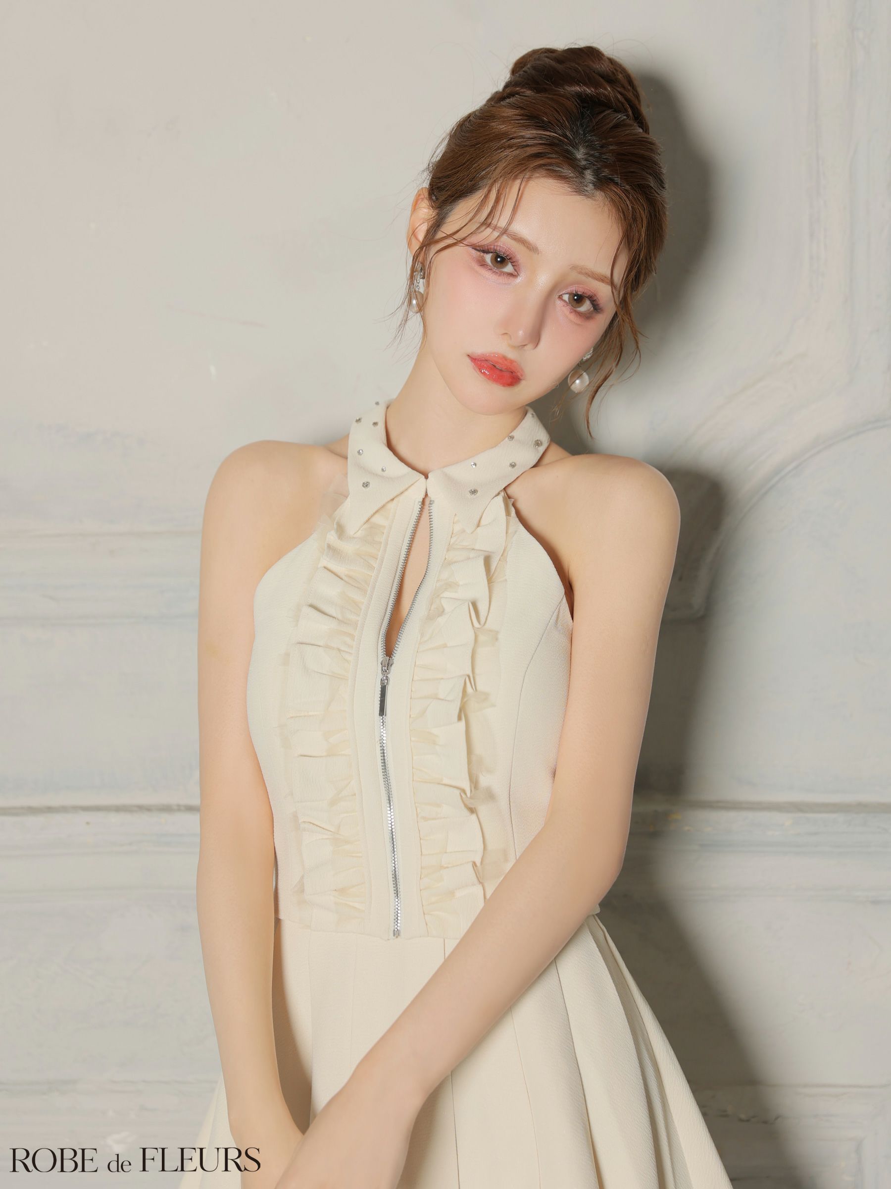 ROBE de FLEURS ローブドフルール 【XSサイズあり】レースハイネックセットアップフレアミニキャバドレス fm4157